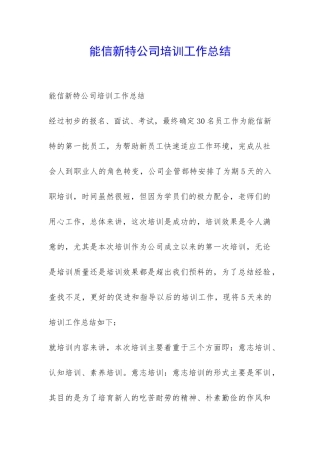 能信新特公司培训工作总结-