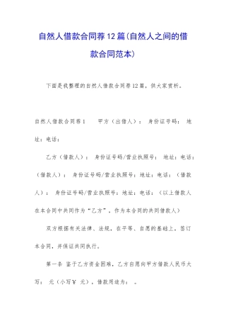 自然人借款合同荐12篇