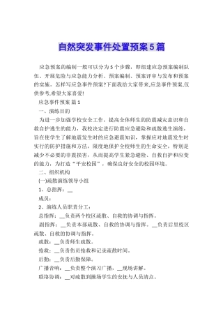 自然突发事件处置预案5篇