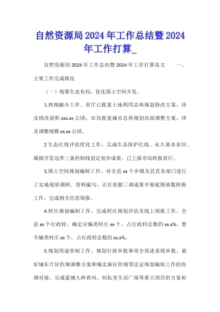 自然资源局2024年工作总结暨2024年工作打算