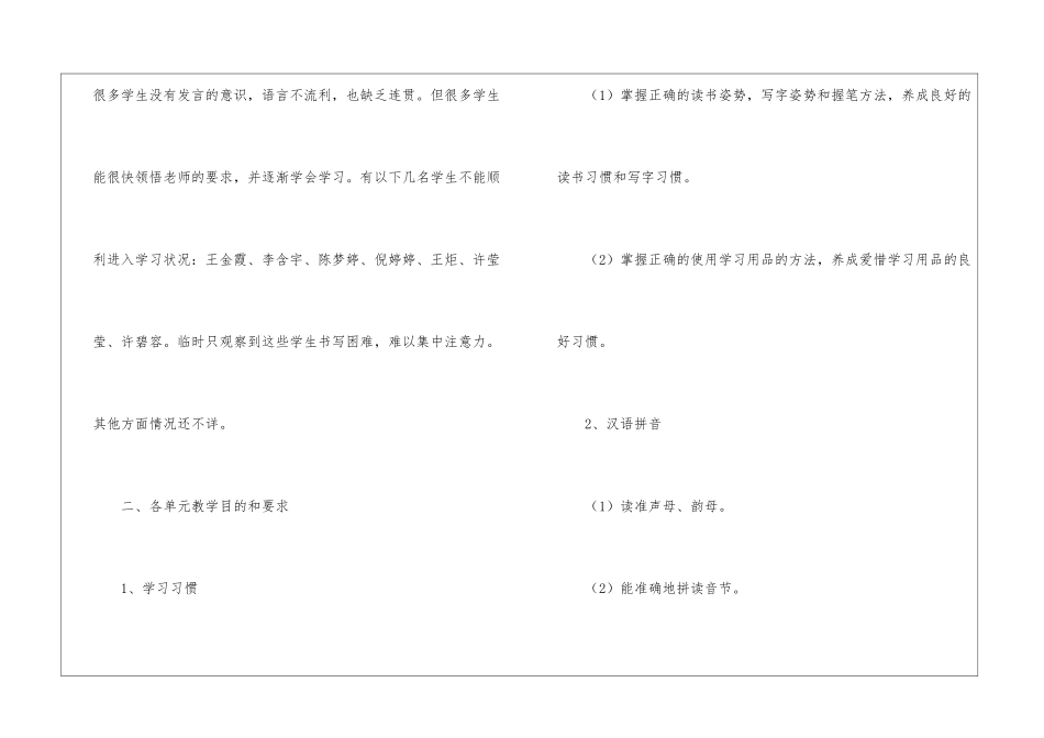 苏教版一年级上册语文教学计划_第2页