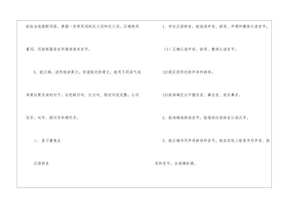苏教版一年级上册语文期末复习计划_第2页
