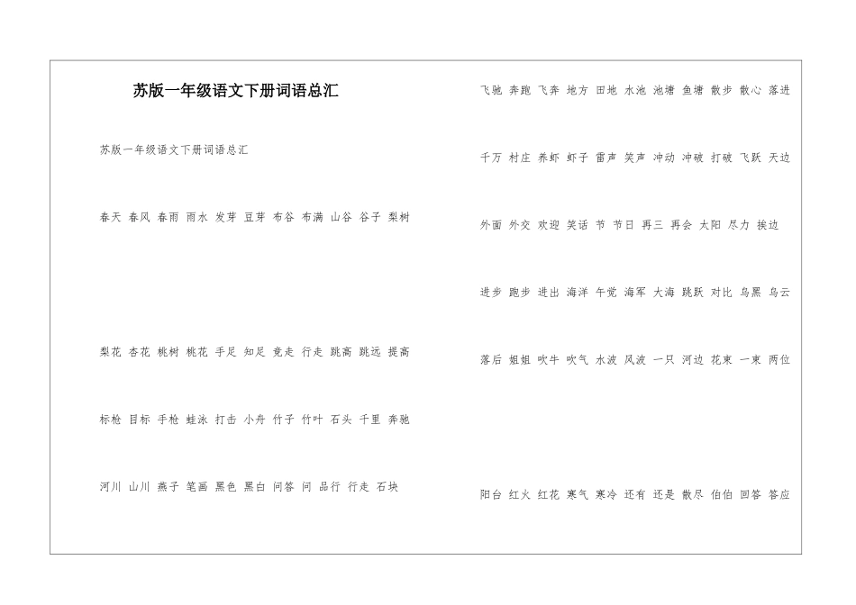 苏版一年级语文下册词语总汇-_第1页