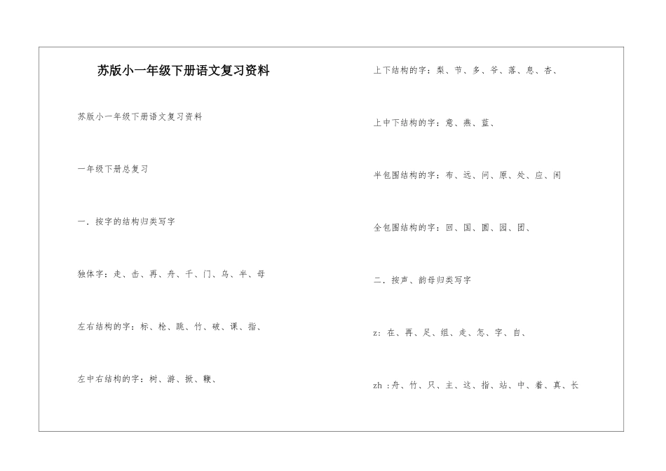 苏版小一年级下册语文复习资料-_第1页