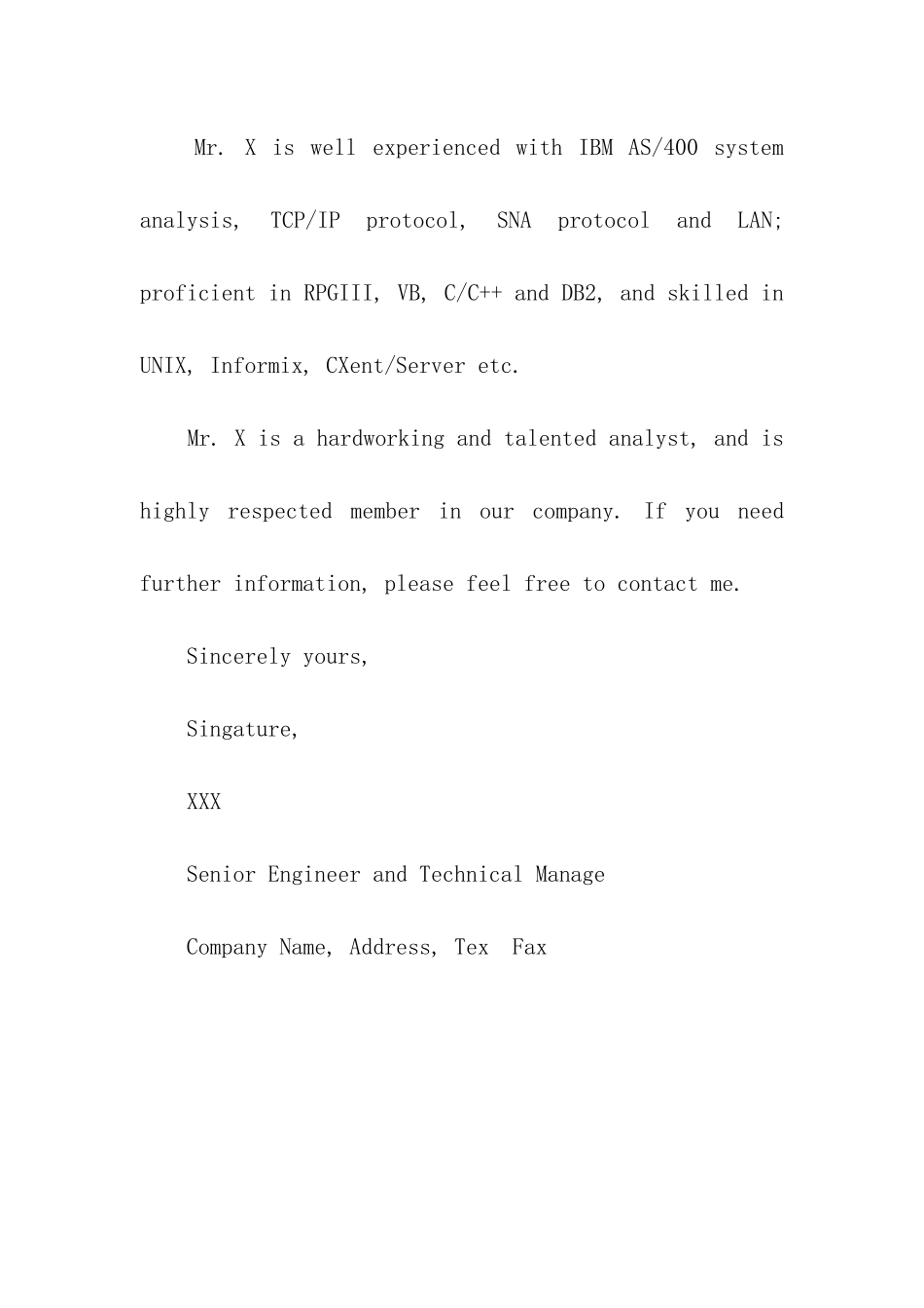 英文工作推荐信样本_第3页