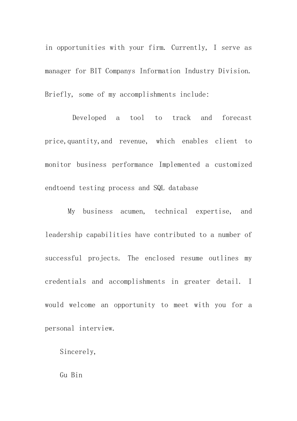 英文求职信精选_第2页
