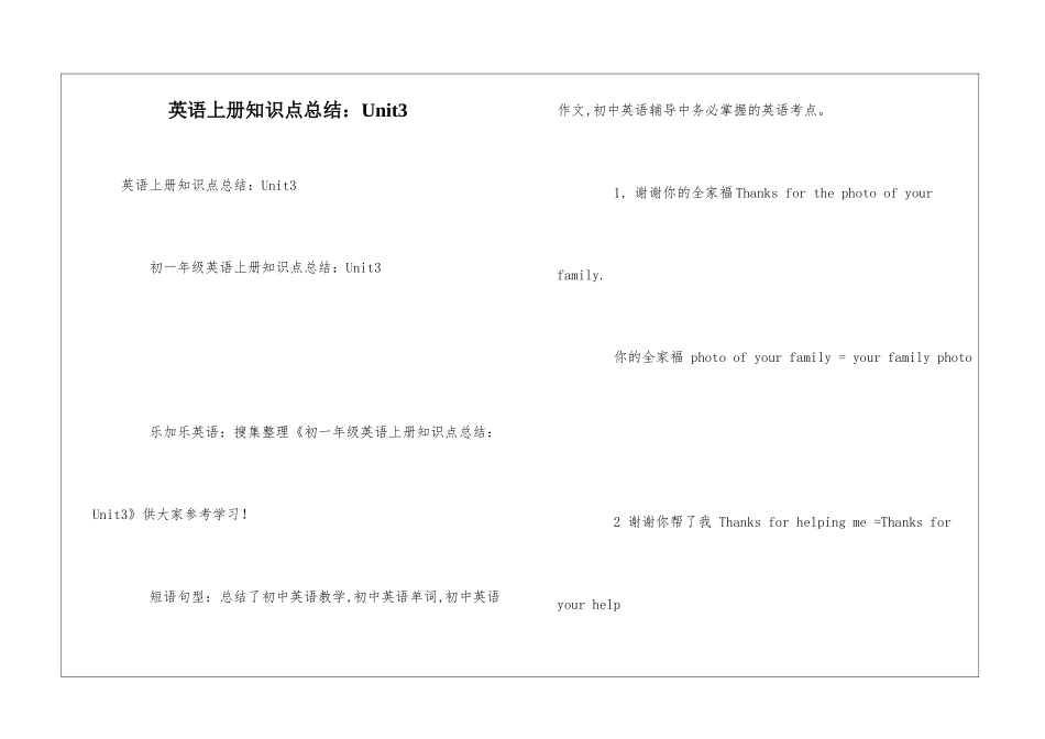 英语上册知识点总结：Unit3_第1页