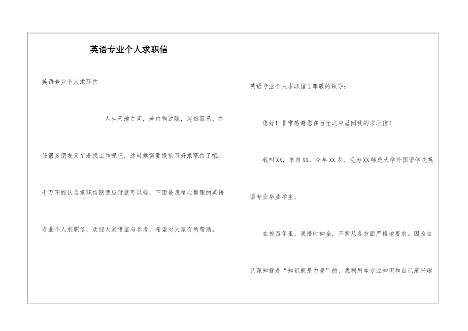 英语专业个人求职信_第1页