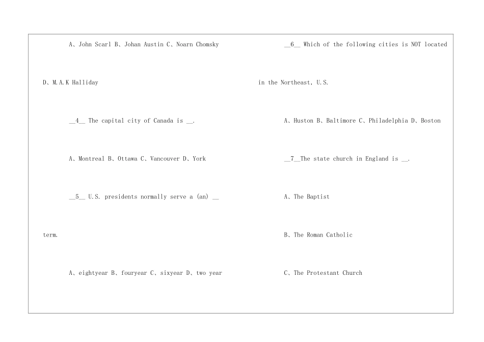 英语专八人文知识习题与答案_第2页