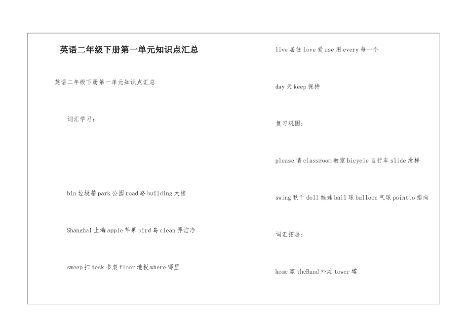 英语二年级下册第一单元知识点汇总_第1页