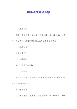 药房绩效考核方案