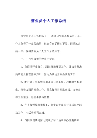 营业员个人工作总结