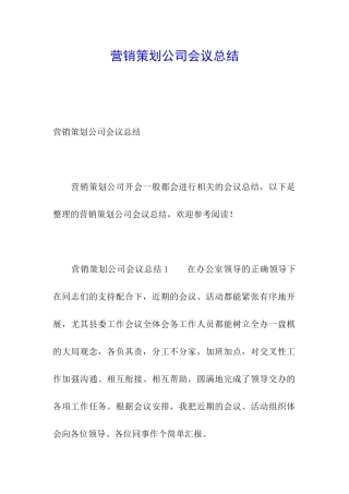 营销策划公司会议总结