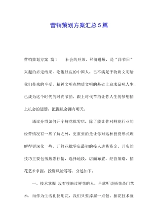 营销策划方案汇总5篇