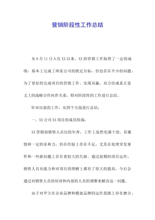 营销阶段性工作总结
