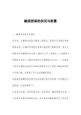 融资担保的状况与前景