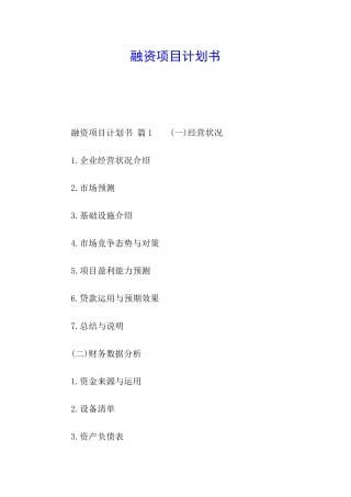 融资项目计划书