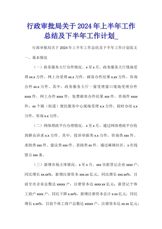 行政审批局关于2024年上半年工作总结及下半年工作计划