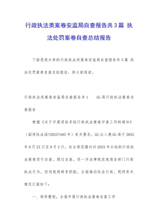 行政执法类案卷安监局自查报告共3篇-执法处罚案卷自查总结报告