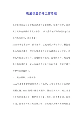 街道信息公开工作总结-