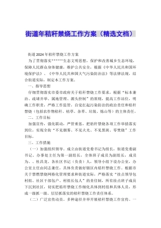 街道年秸秆禁烧工作方案
