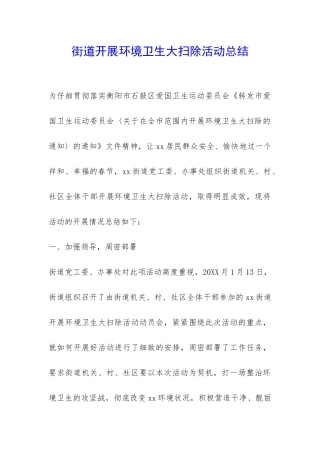 街道开展环境卫生大扫除活动总结-