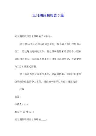 见习期辞职报告5篇