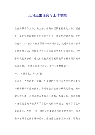 见习班主任实习工作总结-