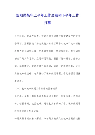 规划局某年上半年工作总结和下半年工作打算-