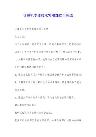计算机专业技术客服部实习总结-