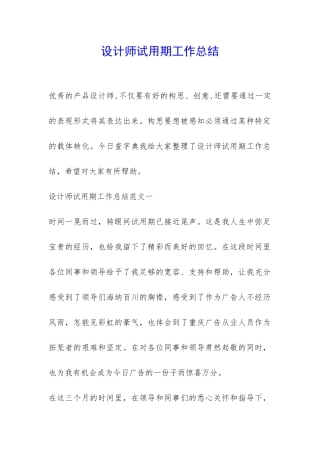 设计师试用期工作总结-