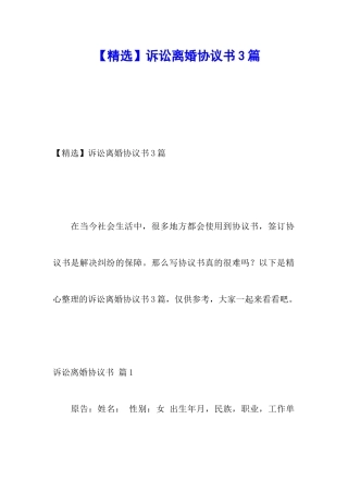 诉讼离婚协议书3篇