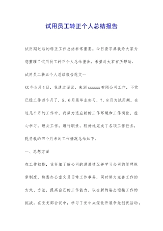 试用员工转正个人总结报告-