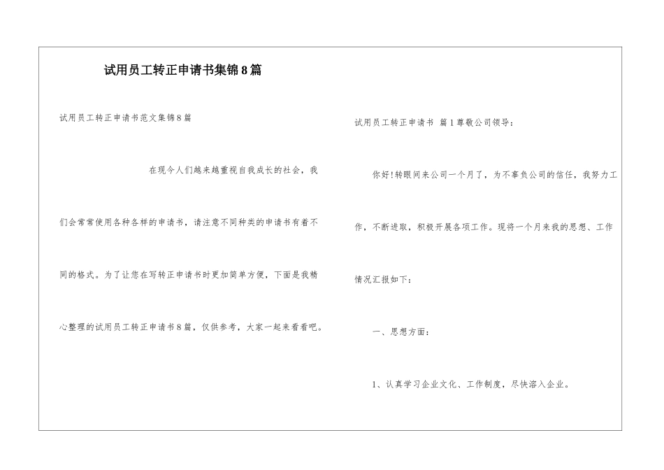 试用员工转正申请书集锦8篇_第1页