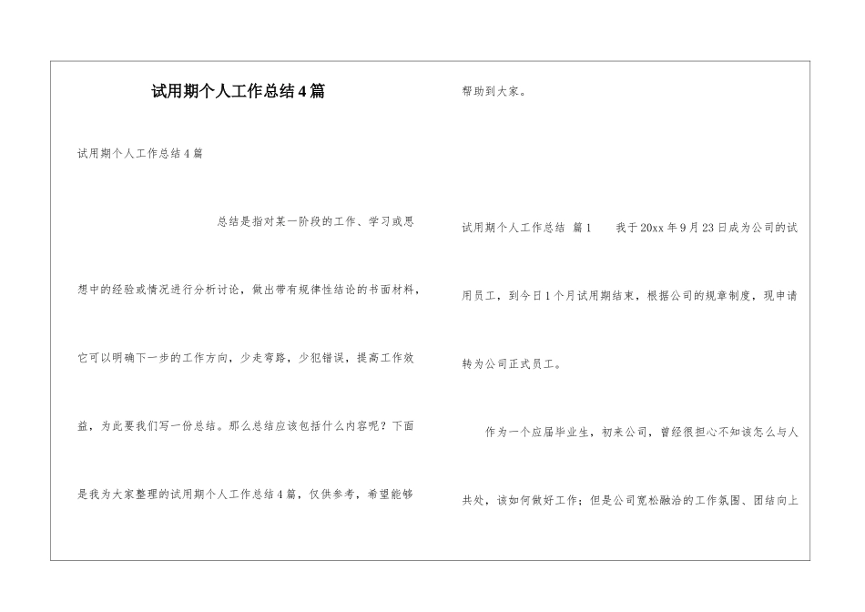 试用期个人工作总结4篇_第1页