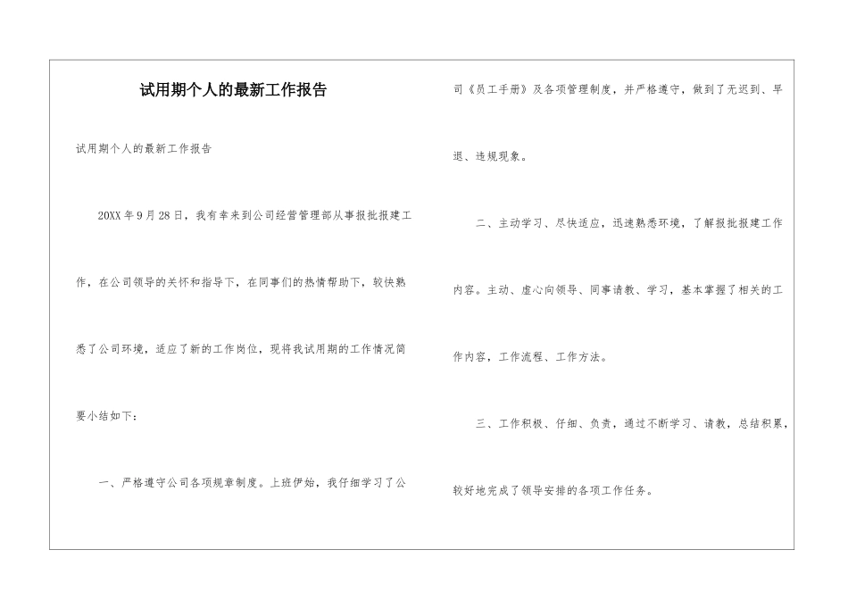 试用期个人的最新工作报告_第1页