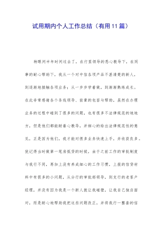 试用期内个人工作总结(实用11篇)