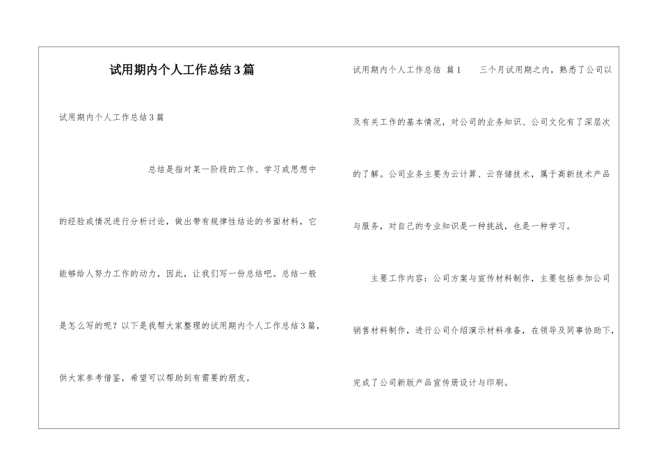 试用期内个人工作总结3篇_第1页