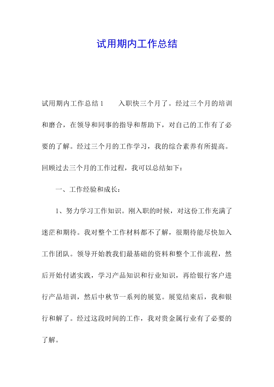 试用期内工作总结_第1页