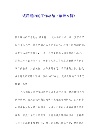 试用期内的工作总结