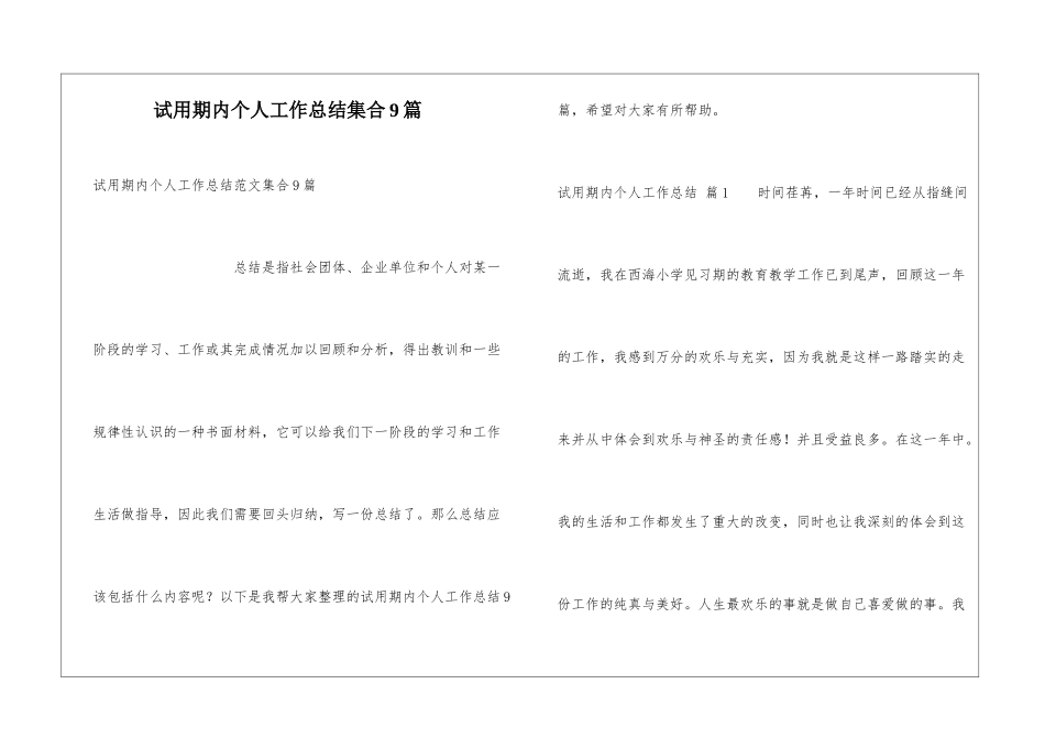 试用期内个人工作总结集合9篇_第1页