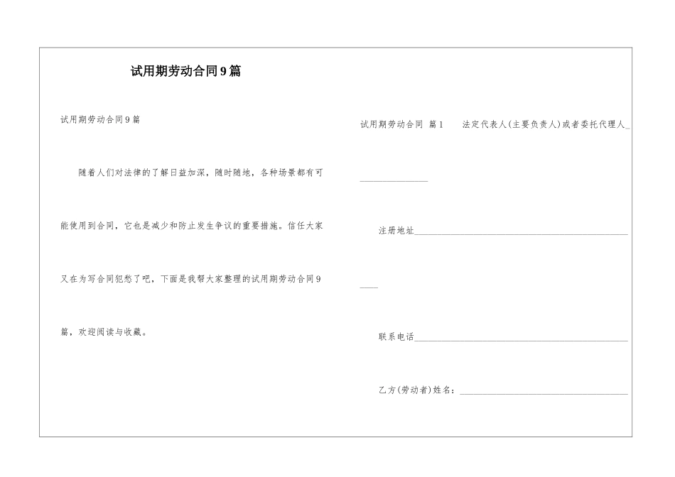 试用期劳动合同9篇_第1页