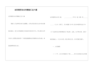 试用期劳动合同模板汇总六篇