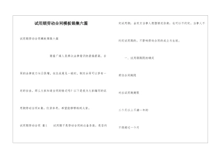 试用期劳动合同模板锦集六篇