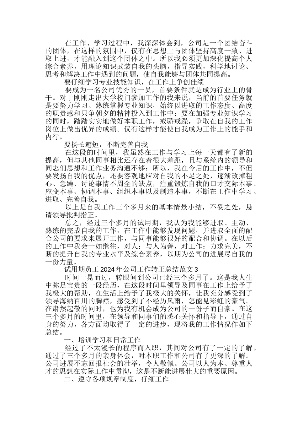 试用期员工2024年公司工作转正总结范文范本五篇_第3页