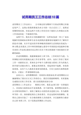 试用期员工工作总结10篇