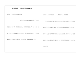 试用期员工工作计划汇编13篇