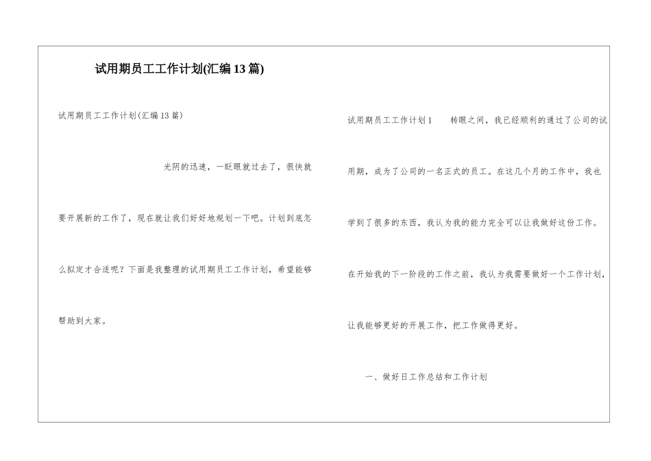 试用期员工工作计划(汇编13篇)_第1页