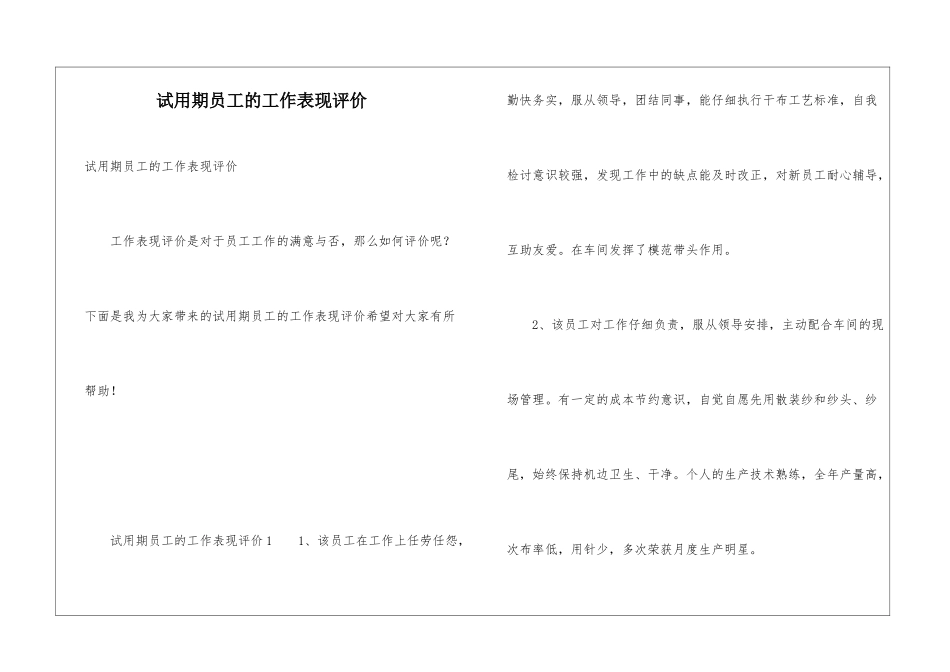 试用期员工的工作表现评价_第1页