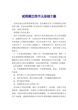 试用期工作个人总结7篇